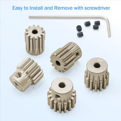 32P Pinion Gear Sets 12T 13T 14T 15T 16T for Shaft 3.175mm RC Motor Compatible with HPI Kyosho Losi Axial Tamiya 1/10 RC Car Monster Truck Upgrade Parts (7075 Aluminum) - size: 12T 13T 14T 15T 16T