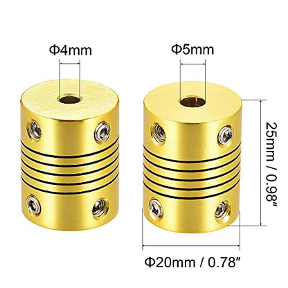 uxcell 5 Pcs 5mm to 4mm Aluminum Alloy Shaft Coupling Flexible Coupler L25xD20 Golden Tone - color: Golden Tone, size: 5mm to 4mm