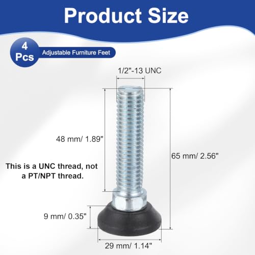 uxcell 1/2"-13 Thread Furniture Feet Levelers, 4Pcs 48mm l Adjustable Furniture Feet Screw in Threaded Leveling Leg Screw on Chair Foot Glides Leveling for Table Chair Cabinet Black - size: 1/2"-13 48mm