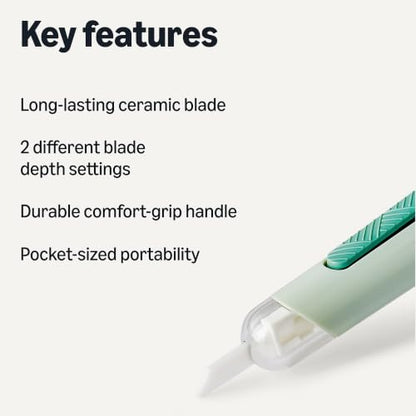 Amazon Basics Ceramic Box Cutter Utility Knife, Adjustable Safety Cutter, 0.75 x 0.75 x 5.50 inches, Green, 1-Pack