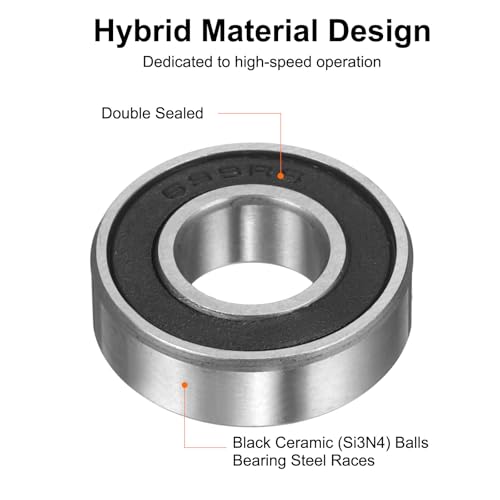uxcell 699-2RS Hybrid Ceramic Deep Groove Ball Bearings 9x20x6mm Si3N4 Silicon Nitride Balls Steel Rings Double Sealed Bearing for Motors, CNC Spindles (ABEC5) - size: 699-2RS