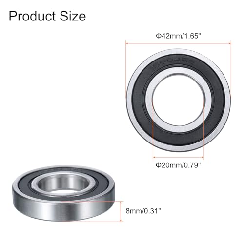 uxcell 4 Pcs 16004-2RS Deep Groove Ball Bearing, 20mm x 42mm x 8mm High Carbon Chrome Steel Z0 Double Rubber Sealed Bearing (ABEC1) - size: 20mm x 42mm x 8mm