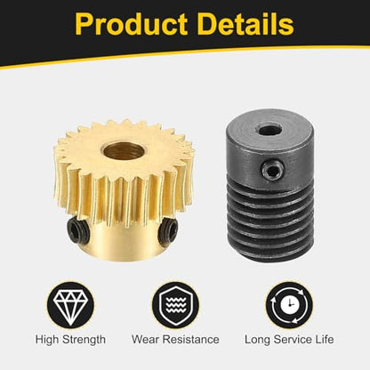 uxcell Worm Gear Set 25T 0.5 Module 1:25 Reduction Rate, Right Rotation Drive Gear Box Wheel Reduce Transmission Part (Brass Gear-4mm Bore, 1045 Steel Rod 3mm Bore) - size: Gear-4mm, Rod-3mm Bore, style: 0.5M-25T