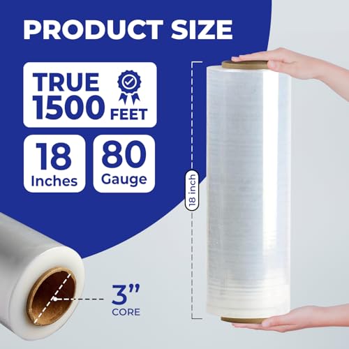 Rosmonde 128 Pack Bulk Plastic Wrap, 18" x 1500 ft Shrink Wrap, 80 Gauge - color: Clear, size: 128 Pack | Express Pallet