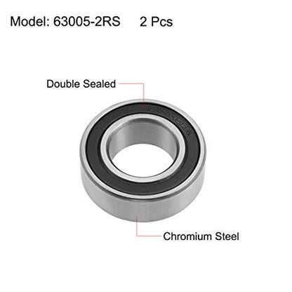 uxcell 63005-2RS Deep Groove Ball Bearings 25mm x 47mm x 16mm Double Sealed Chrome Steel Z2 ABEC1 2pcs - size: 25x47x16mm