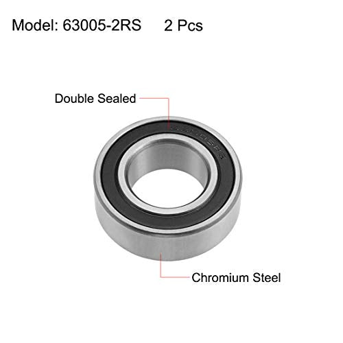 uxcell 63005-2RS Deep Groove Ball Bearings 25mm x 47mm x 16mm Double Sealed Chrome Steel Z2 ABEC1 2pcs - size: 25x47x16mm