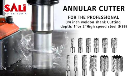 SALI 2 pcs Annular Cutter Diameter 7/8 Inch with Weldon Shank 3/4" (with 2 Flats) Cutting Depth 1" Mag Drill Bit for Magnetic Drill Press HSS Fully Ground Drill with One 1/4"*3" Pilot Pin - size: 7/8"*1"