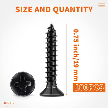 100 PCS #4 X 3/4 Inch Black Oxide Coated Flat Head Phillips Wood Screw, Stainless Steel 18-8 (A2) Fully Threaded 4 X 3/4'' Screws by TPOHH - size: #4 X 3/4 inch