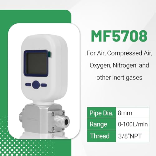 3/8" NPT Portable Digital Thermal Mass Flow Meter for Compressed Air, Nitrogen, Oxygen - 0-100L/min High Accuracy Flow Meter with LCD & RS485 Modbus (MF5708) - size: 3/8" NPT (MF5708)