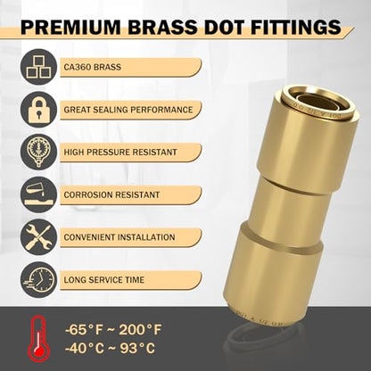 CheeMuii 6PCS 1/2" Brass DOT Air Line Fittings DOT Brass Straight Union - size: 1/2IN-6PCS