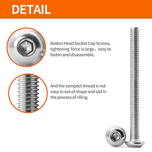 M3 x 30mm 35mm 40mm 45mm 50mm Button Head Socket Cap Screws Bolts, 304 Stainless Steel, Machine Fully Threaded, Metric Allen Hex Drive, Bright Finish, Assortment Kit 100PCS - size: M3 x 30/35/40/45/50mm (100PCS)