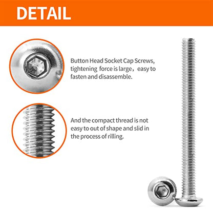 M3 x 30mm 35mm 40mm 45mm 50mm Button Head Socket Cap Screws Bolts, 304 Stainless Steel, Machine Fully Threaded, Metric Allen Hex Drive, Bright Finish, Assortment Kit 100PCS - size: M3 x 30/35/40/45/50mm (100PCS)