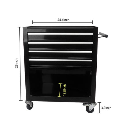 Lockable 4-Drawer Rolling Tool Chest, Black - color: Black, size: 4 drawer