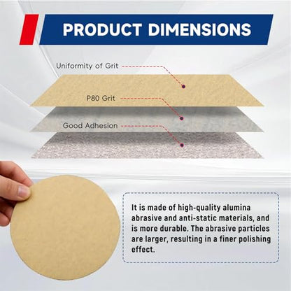 waltyotur 100Pcs Hook and Loop Sanding Discs 5 Inch NO-Hole 80-Grit Sandpaper Sanding Discs Hook and Loop Backing Aluminum Oxide Round Sandpaper for Polishing Accessories - size: 80-Grit, style: 5 Inch