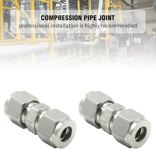 EATAKWARD 2 Pcs Stainless Steel Compression Tube Fittings, 3/8 Inch OD x 3/8 Inch OD Straight Union Connector with Double Ferrules for Connecting Tubes - size: 3/8 Inch OD x 3/8 Inch OD
