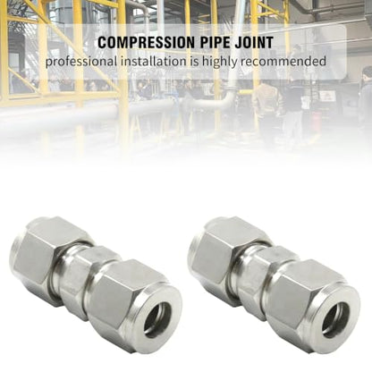 EATAKWARD 2 Pcs Stainless Steel Compression Tube Fittings, 3/8 Inch OD x 3/8 Inch OD Straight Union Connector with Double Ferrules for Connecting Tubes - size: 3/8 Inch OD x 3/8 Inch OD