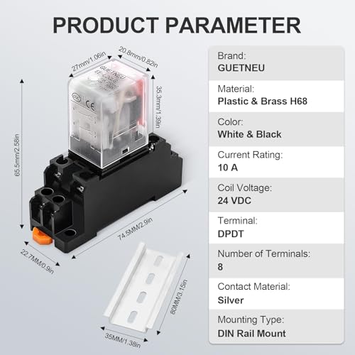 2 Pcs Electromagnetic Power Relays, Green Indicator Light, 24 VDC - size: 8-Pin 24 VDC