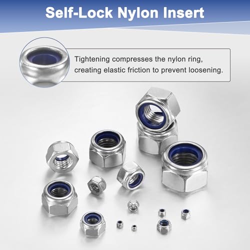 M METERXITY 100-Pack Nylon Insert Hex Lock Nuts, M2.5 x 0.45mm Thread 304 Stainless Steel Self-Locking Locknuts Hexagon Nut Metric Nuts for Machinery/Home Repair/Industrial Fasteners - size: M2.5 x 0.45mm