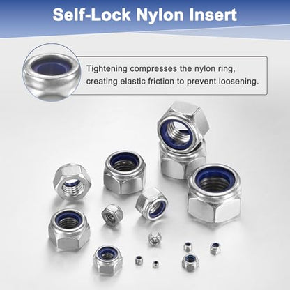 M METERXITY 100-Pack Nylon Insert Hex Lock Nuts, M4 x 0.7mm Thread 304 Stainless Steel Self-Locking Locknuts Hexagon Nut Metric Nuts for Machinery/Home Repair/Industrial Fasteners - size: M4 x 0.7mm