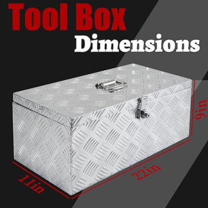 22x11x9 Inch Aluminum Underbody Truck Tool Box Diamond Plate Portable Toolboxes Heavy Duty Pickup Storage Box with Buckle Lock and Keys Suitable for Truck Bed Pickup RV Trailer - size: 22" L x11" W x9" H