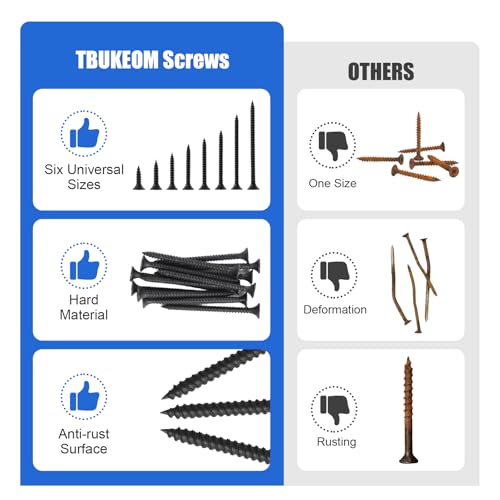 #6 Flat Head Wood Screws Kit 224Pcs Self-Tapping Black - color: Black 224 Pcs
