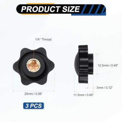 HARFINGTON Star Knob 1/4" Female Thread 25mm Head Brass Insert Black 3pcs - color: Black, size: 1/4" x 25mm