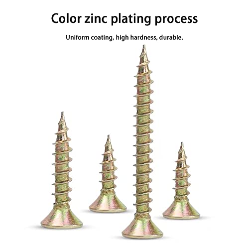 M4 Flat Head Wood Screws Assortment Kit 340 Pcs,Phillips Drive Countersunk Flat Head Self-Tapping Wood Screws,Yellow Zinc Plated Finish Screw Kit,Self Tapping Screws for Metal,Full Thread - style: M4 340PCS