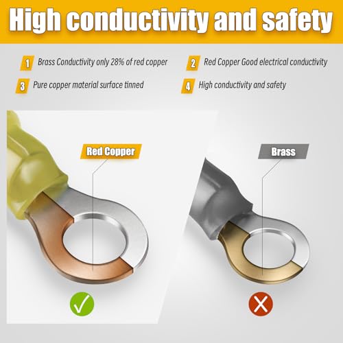 180PCS Marine Grade Heat Shrink Wire Connectors-Electrical Connectors Kit of Tinned Red Copper,Crimp Insulated Ring Fork Spade Butt Splice AWG12-10 Gauge (180pcs Yellow, AWG 12-10) - size: AWG 12-10, style: 180pcs Yellow