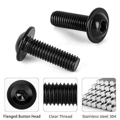 M5-0.8 x 6mm 50 PCS Flanged Button Head Socket Cap Bolts Screws, Stainless Steel 304, Allen Socket Drive, Screwdriver Bit Included, Black Finish, Fully Machine Thread - color: Black, size: M5 x 6mm