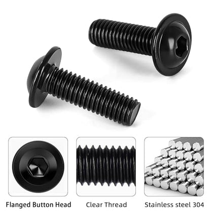 M5-0.8 x 6mm 50 PCS Flanged Button Head Socket Cap Bolts Screws, Stainless Steel 304, Allen Socket Drive, Screwdriver Bit Included, Black Finish, Fully Machine Thread - color: Black, size: M5 x 6mm