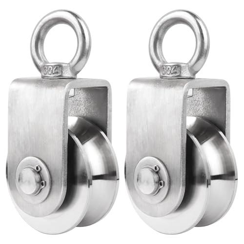 Swivel Single Pulley Block with Bearing Inside 304 Stainless Steel Heavy Duty Good for Pulley System Gym Equipment, Loading 1700 lbs (68mm-2PCS) - size: 68mm-2PCS