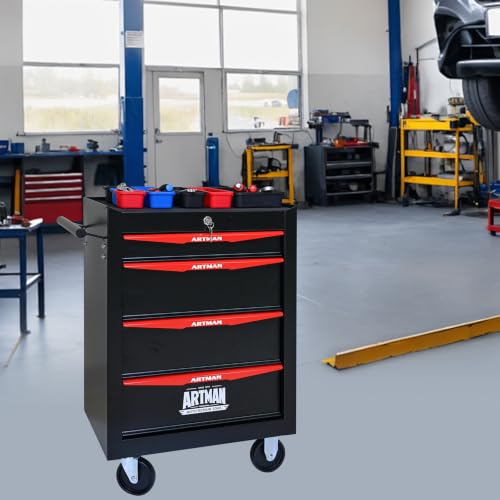 4-Drawer Steel Rolling Tool Cart with Wheels & Handle, Heavy-Duty Tool Chest Storage Cabinet for Garage and Workshop - color: Black, size: 4-Drawer
