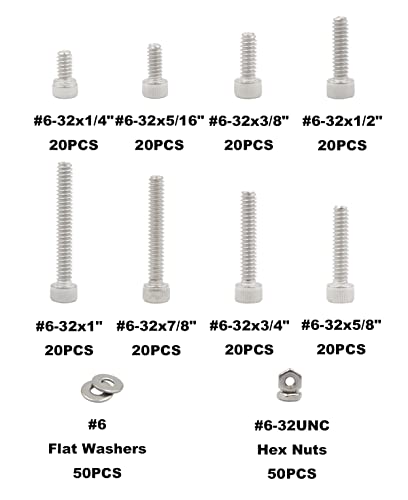#6-32 UNC 304 SS Knurled Socket Head Cap Screws Nuts & Washers Kit - size: #6-32UNC