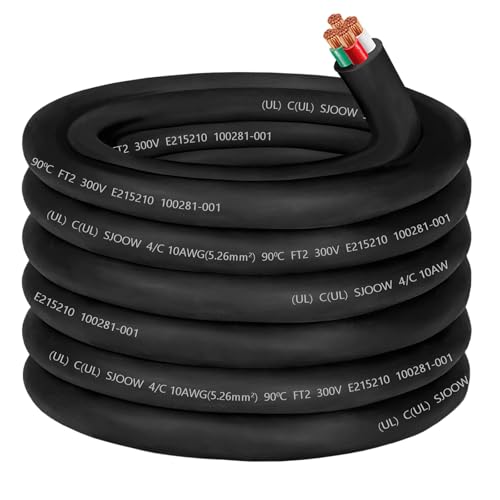 50ft SJOOW 10/4 Wire 10AWG SJOOW Wire 10 Gauge 4 Conductor SJOOW Cord - size: 50 FT, style: 10AWG(4-Conductor)