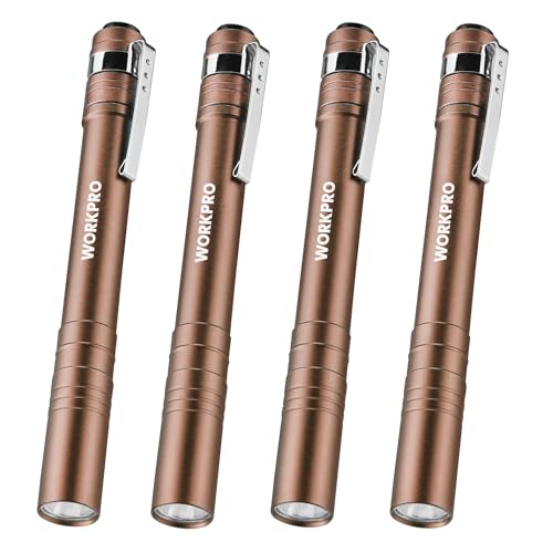 WORKPRO LED Pen Light, Aluminum Pen Flashlight, Pocket Flashlight with Clip - color: Brown