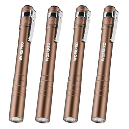 WORKPRO LED Pen Light, Aluminum Pen Flashlight, Pocket Flashlight with Clip - color: Brown