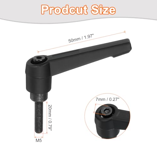 uxcell 1Pcs M5 x 20mm Adjustable Knobs Handle Male Thread Push Button Ratchet Quick Release Locking Rotating Bolt for Lathe Machinery, Black - size: M5 x 20mm