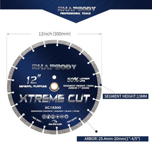 RHAPSODY 12Inch Diamond Saw Blade 2Pcs, Segmented General Purpose Blade - color: Segmented Blade, size: 12Inch