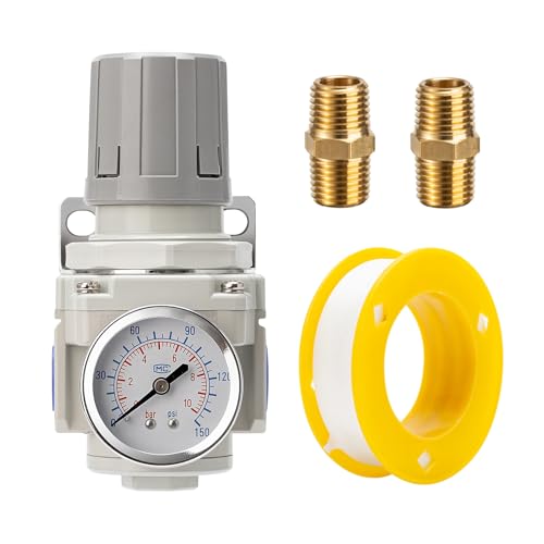 Compressed Air Regulator 1/2" NPT 0-150 PSI Fine Adjustment, Gauge Included, Ideal for Spray Painting, CNC, & Automotive Air Tools - size: 1/2"NPT/AR4000-04