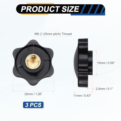 HARFINGTON Star Knob M8 Female Thread 32mm Head Brass Insert Black 3pcs - color: Black, size: M8 x 32mm