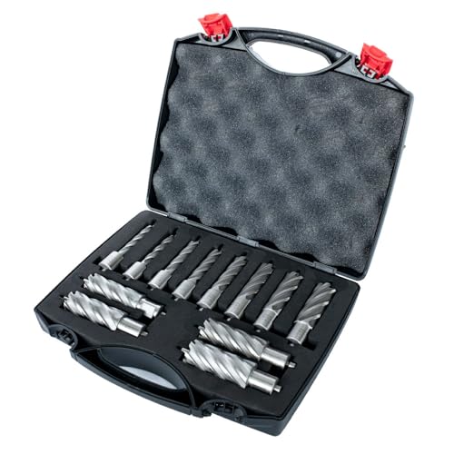 Evolution Power Tools Annular Cutter Kit for Magnetic/Mag Drills, 1 Inch Depth Drill Bit, Mixed Width 7/16 to 1-1/8 Inch, Carry Case Included, Set of 12 - style: Cutter Kit 12pc x 2"