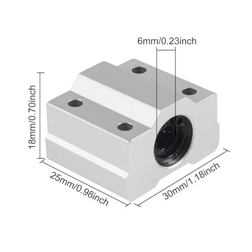 4PCS SCS6UU Linear Motion Ball Bearing Slide Block, 6mm Bore Dia Aluminum Bushing Linear Rail Support Guide Shaft Bearing for CNC Machine and 3D Printer