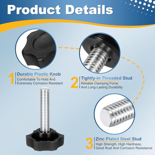 HARFINGTON 6Pcs Star Knob Handle M8 x 35mm Male Thread Metric Carbon Steel - size: M8 x 35mm