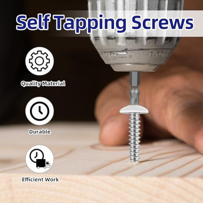 100 PCS #8 x 1-1/4" Wood Screws, Alloy Steel Truss Head Self Tapping Screws, White Head, Full Thread, Screwdriver Bit Included - color: White, size: #8 x 1-1/4"