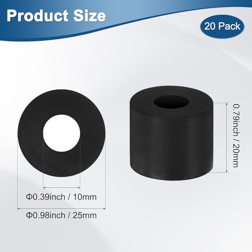 M METERXITY 20-Pack Rubber Spacer 0.39" ID 0.98" OD 0.79" Thick Neoprene Anti Vibration Pads Round Isolation Washers Bushings for Cars/Boats/Home/Machinery, Shock Noise Reduction Pads [Black] - size: 0.39" x 0.98" x 0.79"