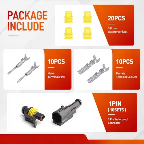 1P Waterproof Car Electrical Connector 10 Kit Automotive Connector Kit - size: 1p