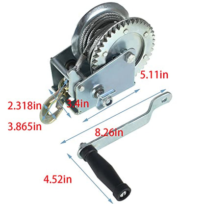 Hand Crank Winch 1600 lbs with Brake Come-Along Heavy Duty Steel Cable for Boat, Trailer, ATV