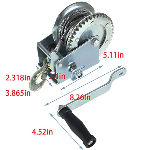 Hand Crank Winch 1600 lbs with Brake Come-Along Heavy Duty Steel Cable for Boat, Trailer, ATV
