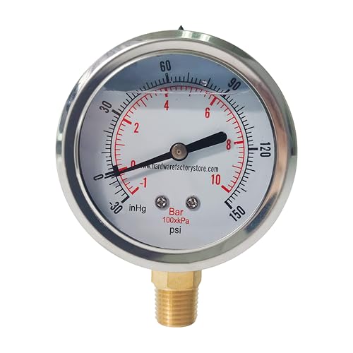 HFS(R) Vacuum Pressure Gauge -30 inHg to 150 PSI, Liquid Filled, 2.5" Dial - size: -30inHg - 0 - 150PSI, style: Oil Guage 2.5"