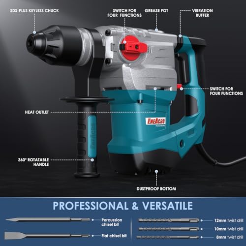 ENEACRO 1-1/4 Inch SDS-Plus 13 Amp Heavy Duty Rotary Hammer Drill